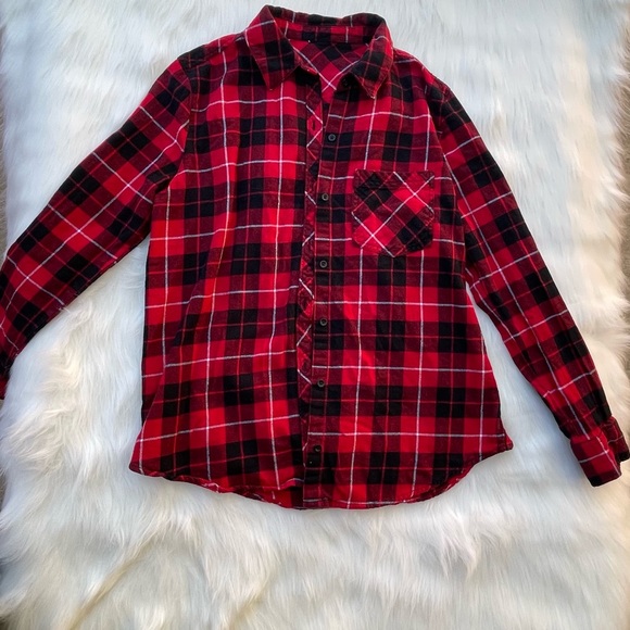 Forever 21 Let Your Heart Wonder Black Red Flannel - Picture 3 of 13